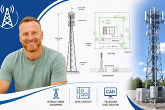 cell tower structural drawing, telecom site layout drawing, telecom cad design