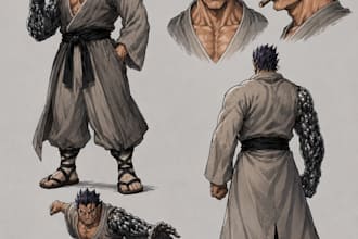 draw a professional 2d anime character sheet or comic art