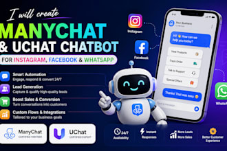 create manychat and uchat chatbot for instagram, facebook