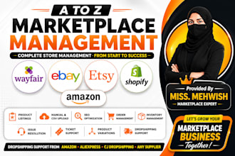 manage wayfair, ebay, etsy stores, product listings and SEO