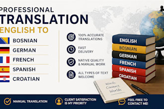 translate english to and from german, bosnian, croatian, french, and spanish