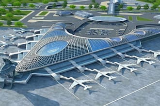 do realistic 3d airport design , runaway 3d airport terminal, building layout