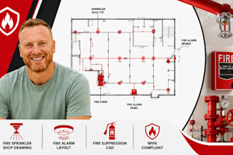 fire sprinkler shop drawing, fire alarm layout drawing, fire suppression cad,nfa