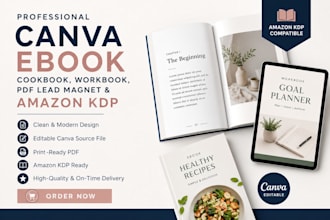 design canva ebook cook book workbook layout PDF lead magnet and amazon kdp