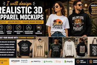 design realistic 3d apparel mockups lifestyle amazon merch fashion brand mockup