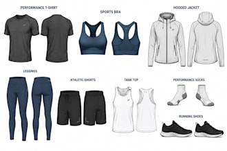 create sportswear and activewear tech packs for clothing manufacturers
