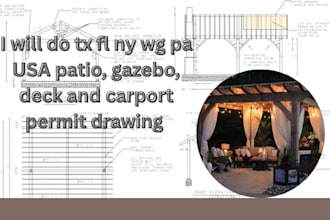 do tx fl ny wg pa USA patio, gazebo, deck and carport permit drawing