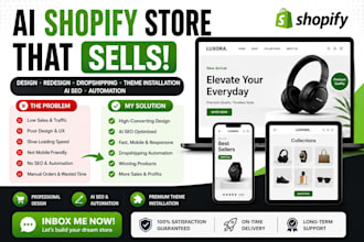 build, redesign ai shopify website or dropshipping store with ai SEO, automation