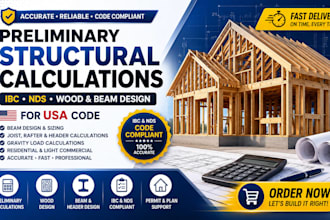 do preliminary structural calculations ibc nds wood and beam design for USA code