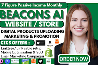 setup beacons ai store, linktree, and beacons ai website for ebook promotion