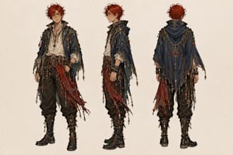 draw hand drawn concept character designs with turnaround