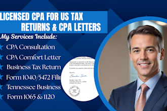 prepare US business tax return, CPA letter and tennessee tax consultation as CPA