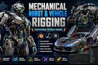 rig mechanical robot and vehicle model in blender