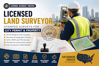 provide USA licensed land surveyor stamped survey for city permit and property