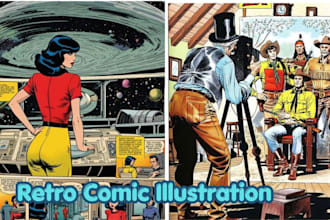 draw retro comic book art and vintage comic illustrations