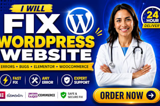 fix wordpress website issues, bugs, errors, elementor and woocommerce