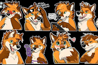 create custom furry discord or telegram sticker pack for your fursona