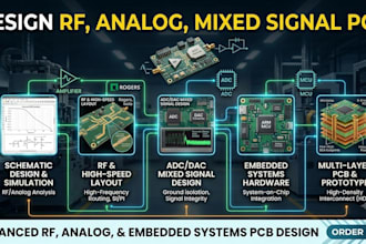 create rf, analog,mixed signal pcb for amplifier, adc, dac and embedded systems