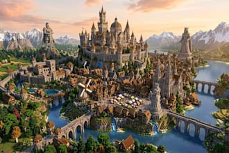 build custom minecraft city map, medieval survival spawn lobby and hub