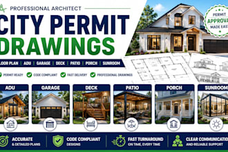 architect city permit drawing floor plan, adu, garage, deck, patio porch sunroom