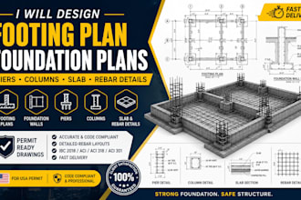 design footing plan foundation plans piers columns slab rebar details for permit