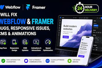 fix webflow and framer bugs, responsive issues, cms and website edits