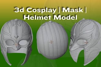 create 3d mask 3d helmet cosplay, 3d model mask, helmet for cosplay
