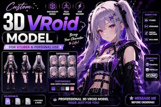 create 3d character model, vtuber, vroid and vrchat avatar