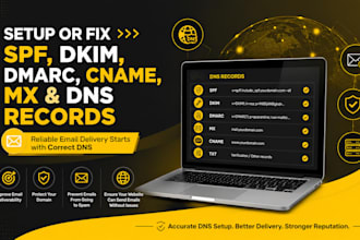 setup or fix spf, dkim, dmarc, cname, mx and dns record