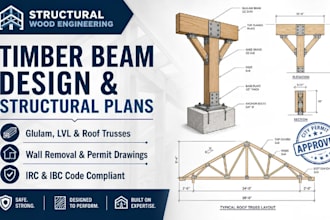 do structural calculation report, timber beam design, and permit drawings