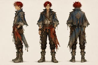 hand drawn character turnaround pose and expression sheets