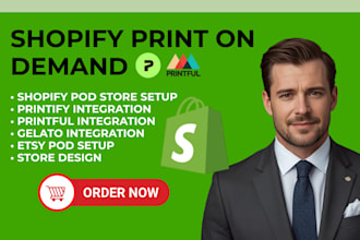 design and german setup shopify pod store with printify, printful, gelato,  etsy