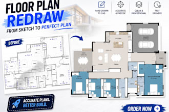 redraw existing floor plans into precise autocad dwg or convert pdf to autocad