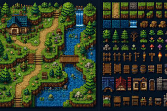 create pixel art tileset game assets tilemap top down rpg maker environment pack
