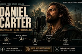 be your male vocalist for irish celtic, medieval fantasy, pirate, sea shanty