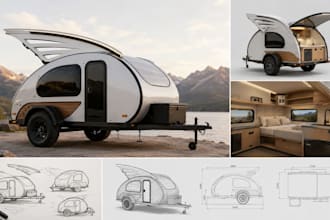 design a unique teardrop camper with 3d cad modeling and rendering