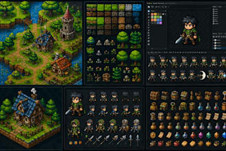 2d pixel art tilesets sprite sheet pixel game character on aseprite, libresprite