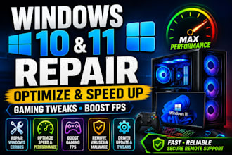 repair windows 11, 10 computer gaming tweaks optimize PC for speed