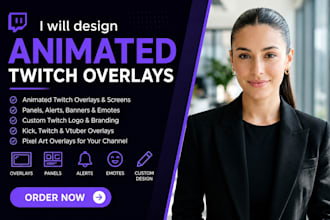 design animated twitch streams overlay panels kick overlay emotes vtuber pixel