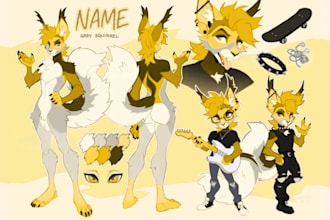 draw furry ref sheet, anthro character, fursona, oc and furry commission