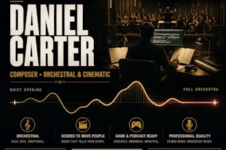 create orchestral background music, cinematic, podcast intro, video game