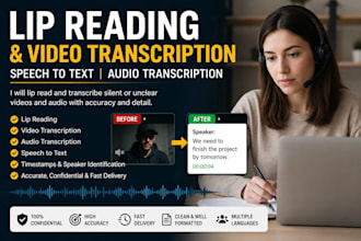 lip reading, video transcription, speech to text, audio transcription