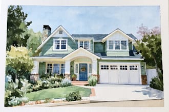 paint custom watercolor house portrait