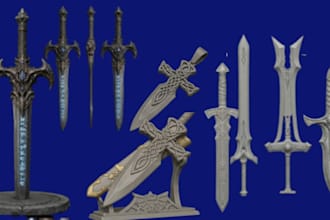 3d cosplay sword, katana, game weapon, obj, fbx and stl model for 3d printing