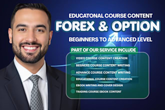 create forex trading course content, scalping option ebook writing, video course