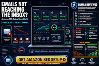 setup amazon ses SMTP, get production access and improve email deliverability
