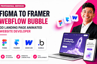 design figma to framer webflow bubble 3d landing page animated website developer