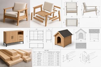 draw woodworking plans for furniture, cabinets and DIY projects