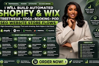 build automated shopify wix streetwear yoga booking pod seo website store flows