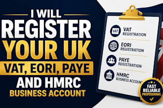 register your UK vat, eori, paye and hmrc business account